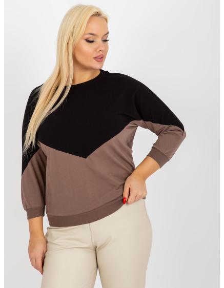 Dámska blúzka s 3/4 rukávmi plus size MADNY čiernohnedá
