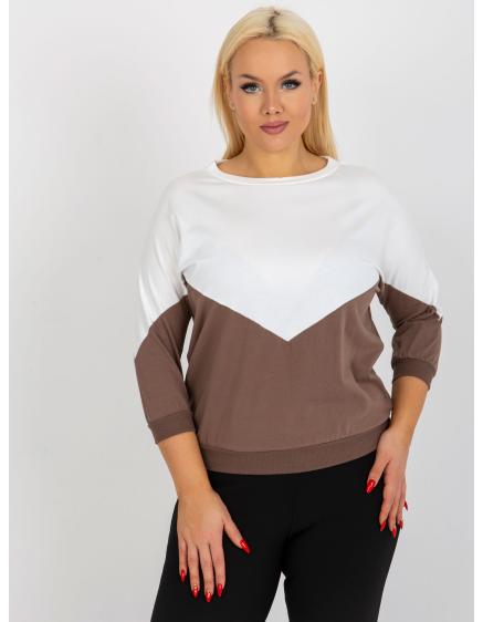 Dámska blúzka s 3/4 rukávom plus size DOLLIE ecru a hnedá