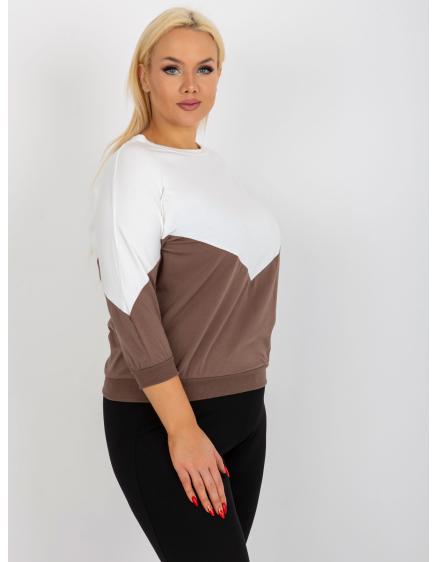 Dámska blúzka s 3/4 rukávom plus size DOLLIE ecru a hnedá
