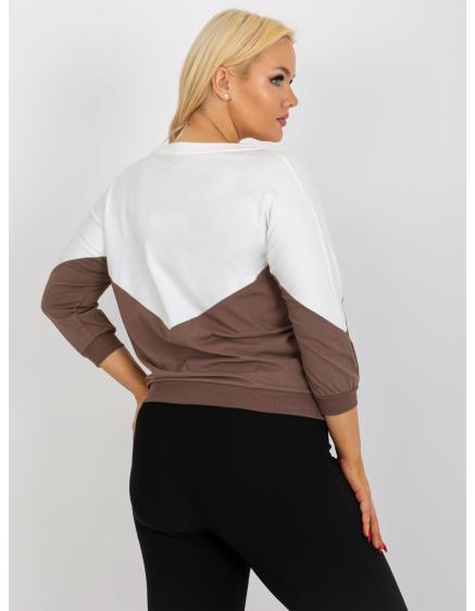 Dámska blúzka s 3/4 rukávom plus size DOLLIE ecru a hnedá