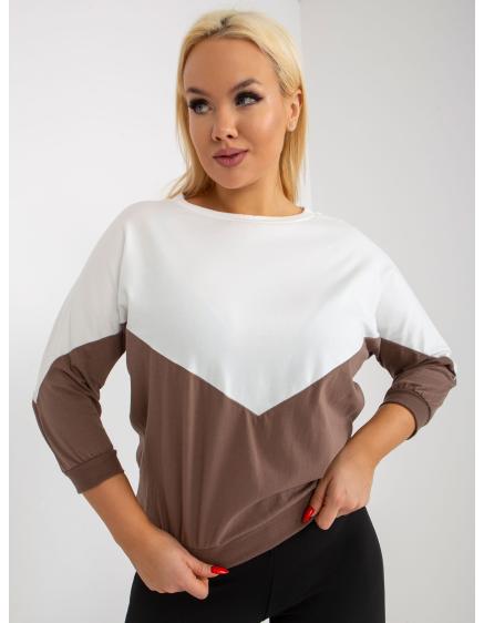 Dámska blúzka s 3/4 rukávom plus size DOLLIE ecru a hnedá