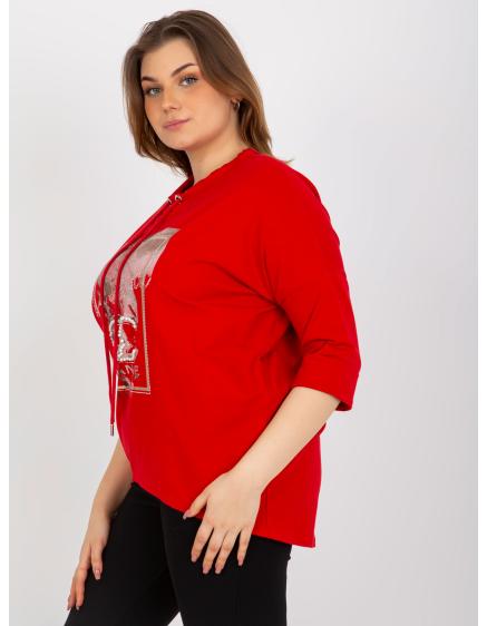 Dámská halenka s perlami a 3/4 rukávy plus size JAIDA červená  