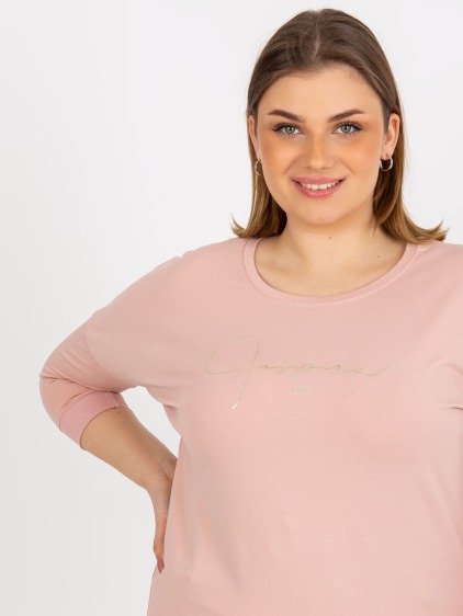 Dámská halenka s potiskem a 3/4 rukávem plus size JOSSLYN světle růžová  