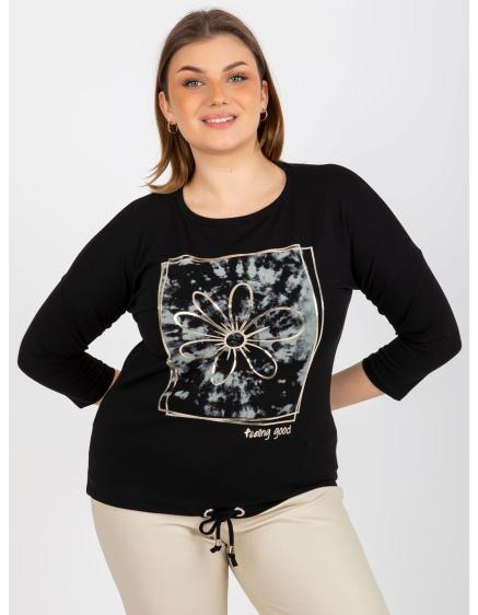 Dámska blúzka s okrúhlym výstrihom plus size BLANCH čierna