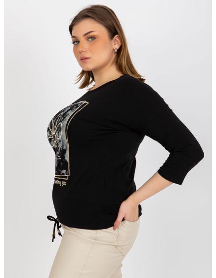 Dámska blúzka s okrúhlym výstrihom plus size BLANCH čierna