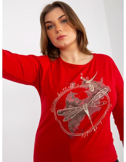 Dámska blúzka s 3/4 rukávmi a potlačou plus size UNA červená