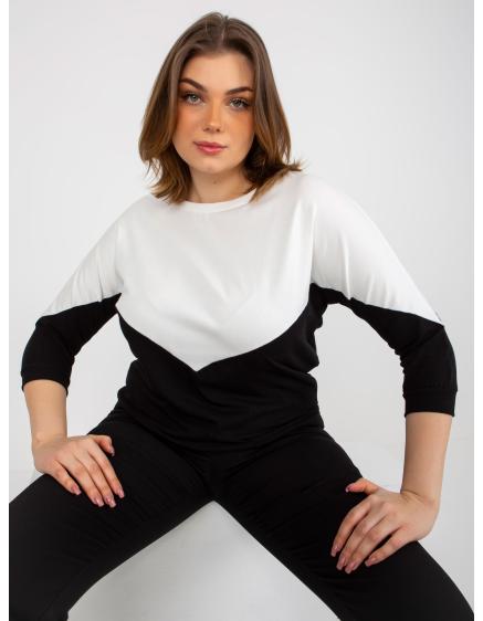 Dámska blúzka s výstrihom plus size UNIA ecru a čierna