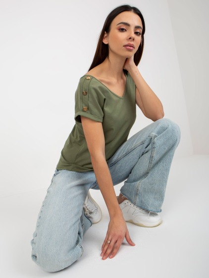 Dámská halenka s knoflíky na rukávech OCH BELLA khaki 