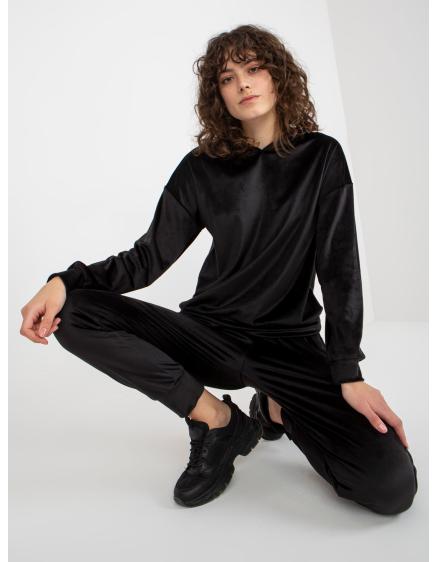 Női bársony szett nadrággal és kapucnis pulóverrel AVERI fekete