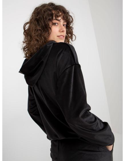 Női bársony szett nadrággal és kapucnis pulóverrel AVERI fekete