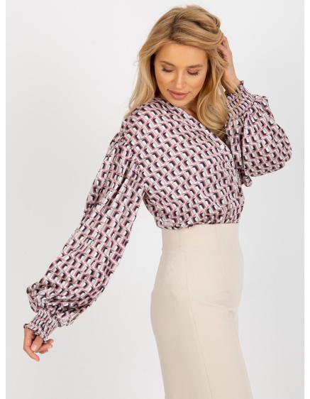 Női nyomtatott szatén ing KENINA fehér és rózsaszín