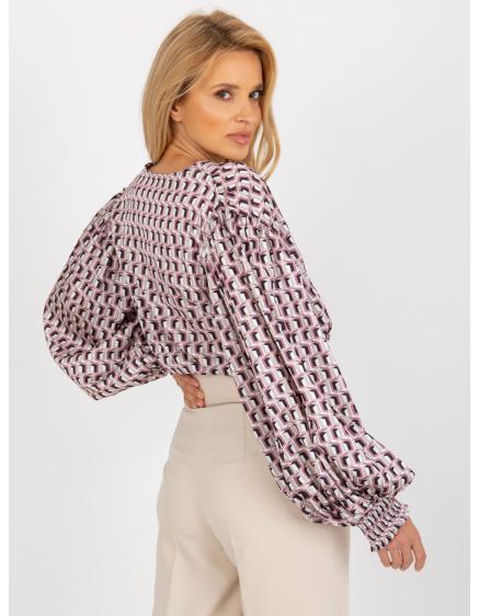 Női nyomtatott szatén ing KENINA fehér és rózsaszín