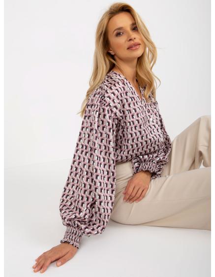 Női nyomtatott szatén ing KENINA fehér és rózsaszín