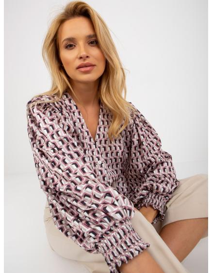 Női nyomtatott szatén ing KENINA fehér és rózsaszín