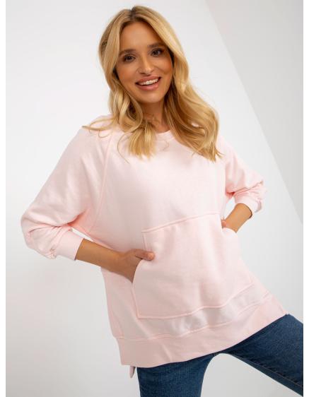 Női oversize kapucnis pulóver BASIC világos rózsaszínű