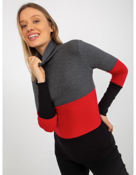 Dámska blúzka s rolákom pruhovaná MIDA tmavo šedá a čierna