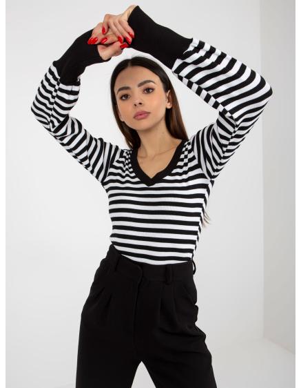 Női V-nyakú blúz BASIC FEEL GOOD fekete és fehér