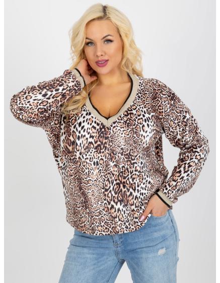 Dámska blúzka s potlačou velúrová plus size DIETMAR béžovo-čierna