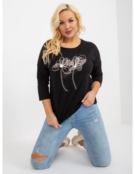 Dámska blúzka s aplikáciou a potlačou plus size MARGITA čierna