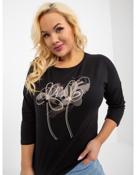 Dámska blúzka s aplikáciou a potlačou plus size MARGITA čierna
