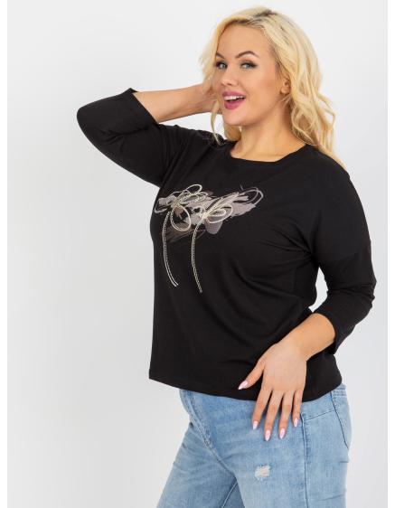 Dámska blúzka s aplikáciou a potlačou plus size MARGITA čierna