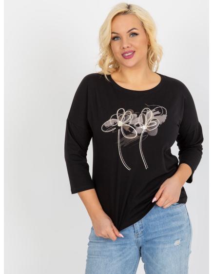 Dámska blúzka s aplikáciou a potlačou plus size MARGITA čierna