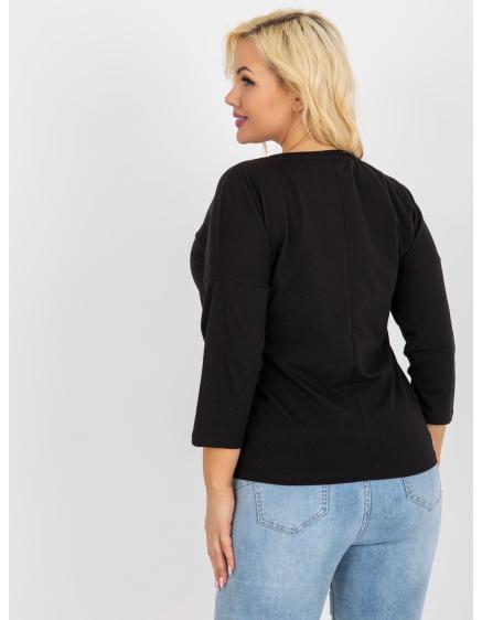 Dámska blúzka s nápismi a kamienkami plus size MARIA čierna