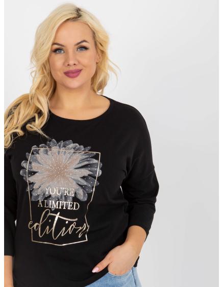 Dámska blúzka s nápismi a kamienkami plus size MARIA čierna