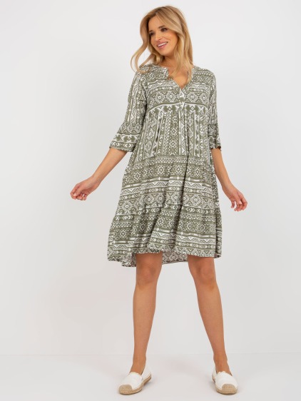 Dámske šaty s boho vzorom a volánom SUBLEVEL khaki