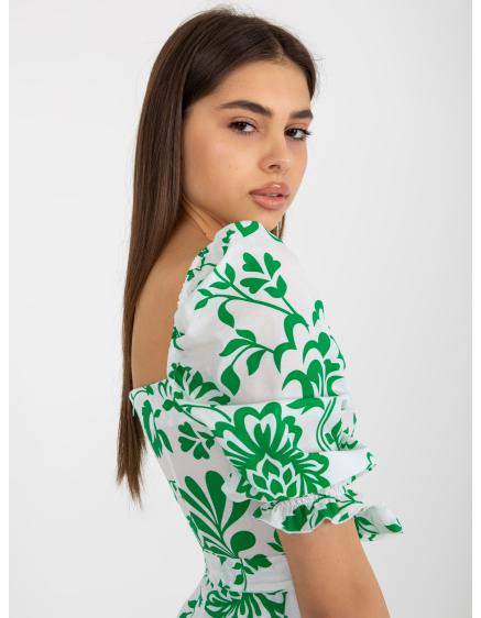 Női övvel díszített, mintás midi ruha ALABA fehér és zöld