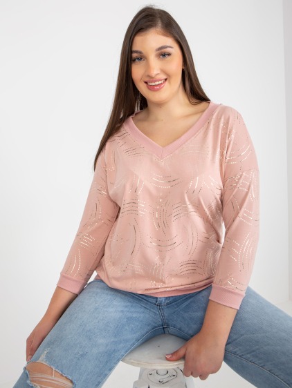 Női 3/4-es ujjú blúz plus size PAPIA világos rózsaszín