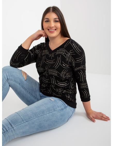 Dámska blúzka s potlačou a 3/4 rukávmi plus size GOTFRA čierna