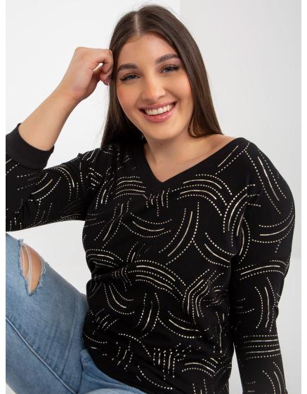Dámska blúzka s potlačou a 3/4 rukávmi plus size GOTFRA čierna