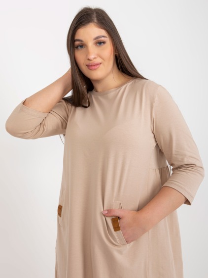 Női 3/4 ujjú plus size miniruha DALENNE sötétbézs sötétbézs