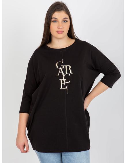 Női blúz felirattal plus size IRENE fekete