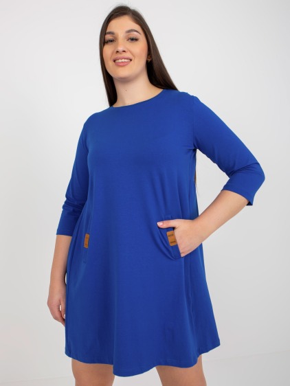 Női mini plus size ruha zsebekkel DALENNE kobalt kobalt