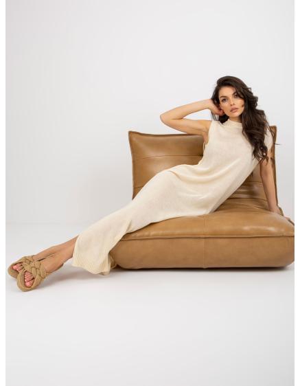 Női laza kötött ruha LEONIA világos bézs színben