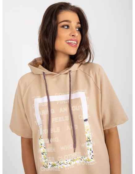 Női nyomtatott kapucnis pulóver ELIMA barna