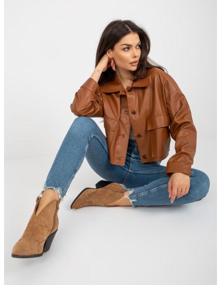 Dámská bunda z ekokůže se zapínáním na knoflíky ELIA hnědá 