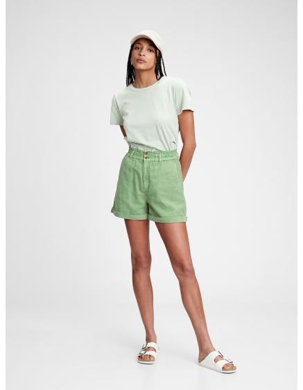 Ľanové šortky s vysokým pásom