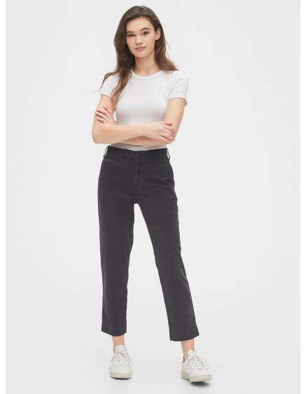 Kalhoty straight khaki high rise