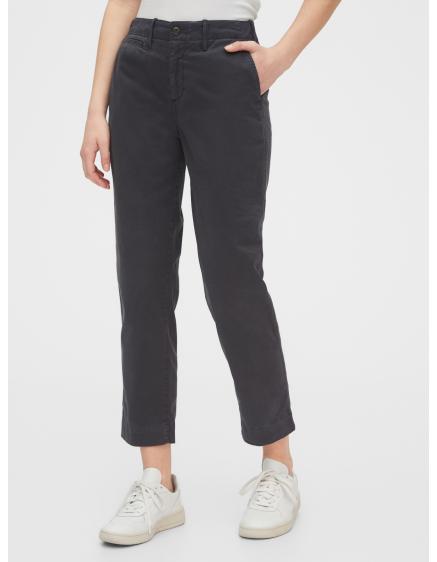 Kalhoty straight khaki high rise